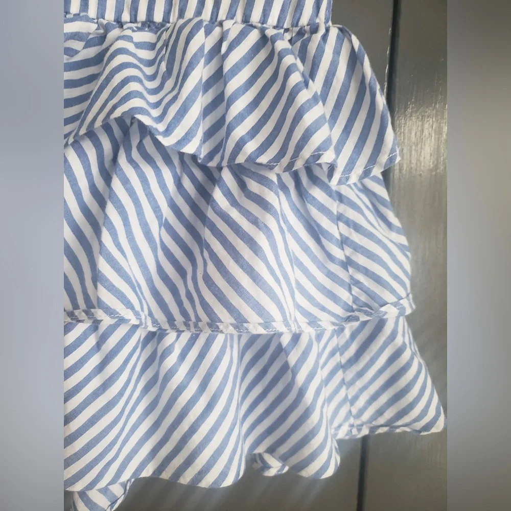 EUC. Girls M (8-10) Polo Ralph Lauren Pale Blue White Stripe Tiered Ruffle Skirt - Picture 5 of 9
